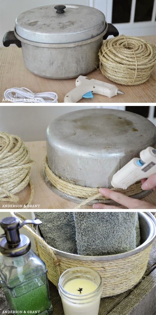 Creating a basket out of an old kitchen pot! -   22 cheap crafts for the home
 ideas