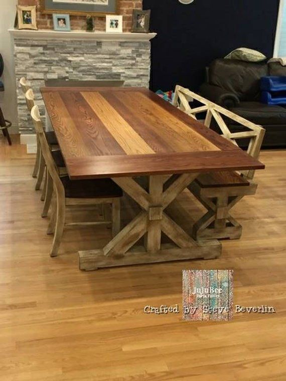 Multi Color Trestle Farm Table, Bench, and Chair Set w/Detachable Breadboard Ends -   23 diy beauty table
 ideas