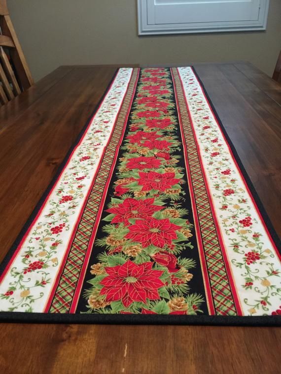 Christmas Quilted Table Runner with Beautiful Poinsettias -   23 diy beauty table
 ideas