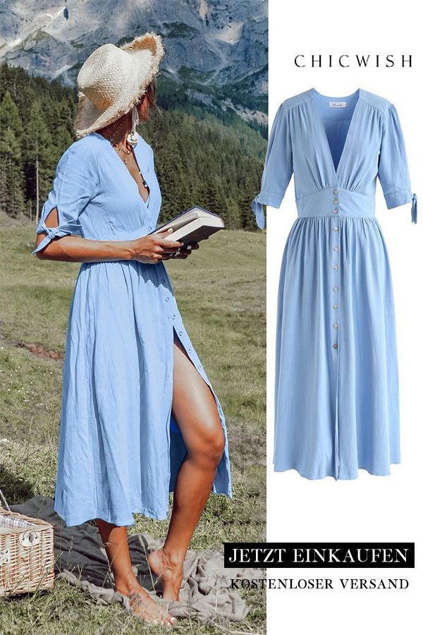Sommeredition Blaues Kleid mit V-Ausschnitt und Knopfverschluss -   7 stitch fix style inspiration
 ideas