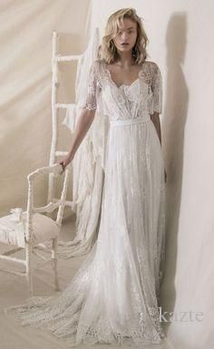 Vintage 1950s Lace Wedding Dresses 2018 Lihi Hod Lace Wrap Elegant Sweep Train Bohemian Country Low Back Wedding Gowns -   12 dress Wedding bohemian
 ideas
