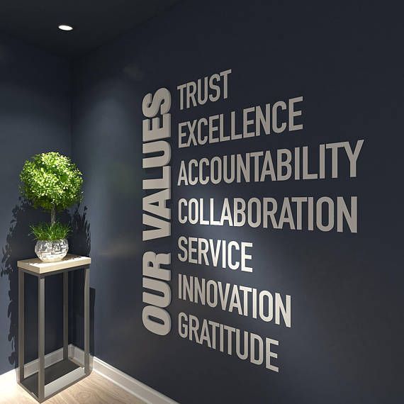 Our Values, Office, Wall, Art, Decor, 3D, PVC, Typography, Inspirational, Motivational, Work, Sucess, Decals, Office Decor - SKU:VALUES -   12 insurance office decor
 ideas