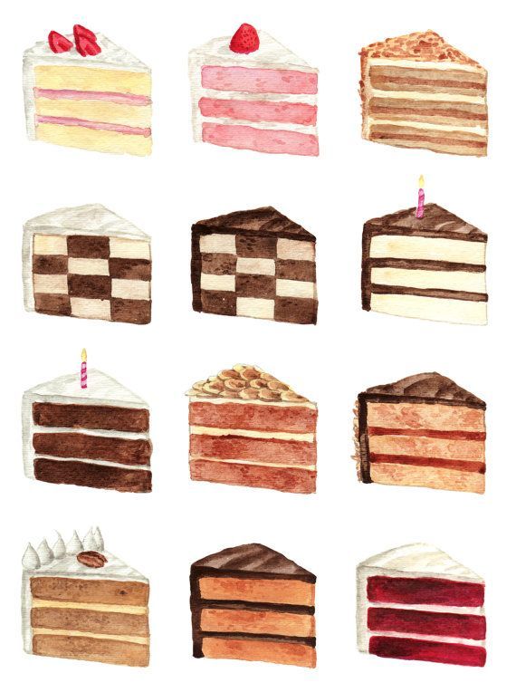 Cake Slice Flavors Menu Watercolor Chart Painting 2 9 x 12 Bakery Layer Cakes Laduree -   12 layer cake Drawing
 ideas