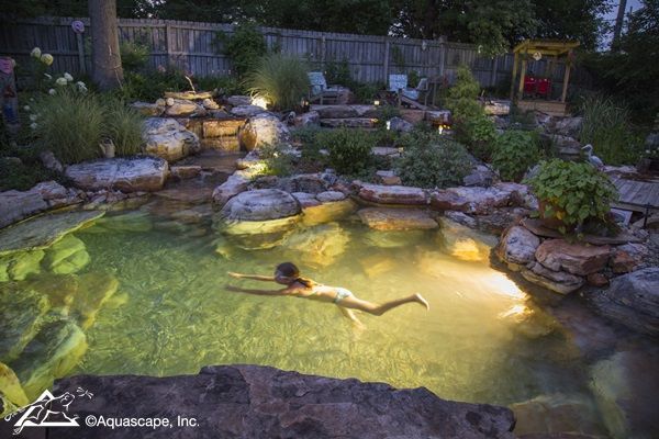 Pretty Backyard Lighting Ideas for Your Pond, Waterfall, or Fountain -   13 backyard garden pond
 ideas