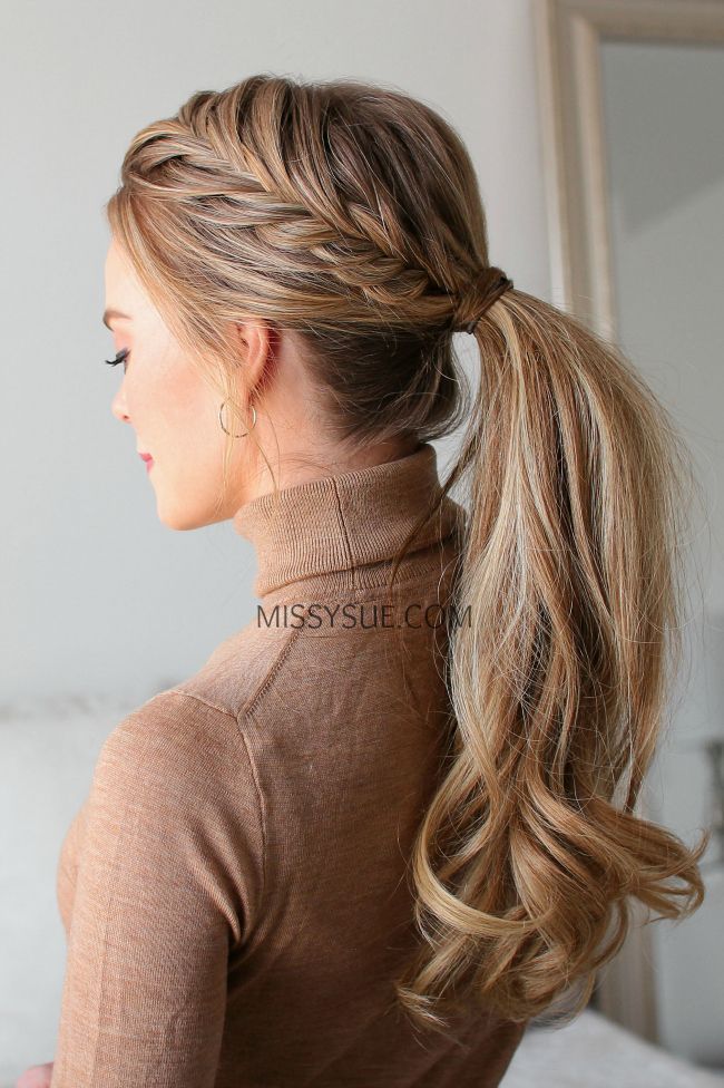 Fishtail French pigtail ponytail -   13 hairstyles Mittellang ponytail
 ideas
