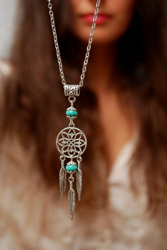 Emerald feather pendant, hippie boho necklace, flower festival jewelry, birthday gift -   15 dream catcher necklace
 ideas