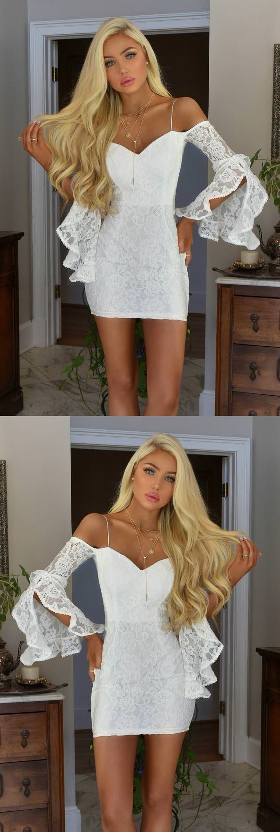 Sheath Off-the-Shoulder Bell Sleeves Short White Lace Homecoming Cocktail Dress -   15 dress Formal tight
 ideas