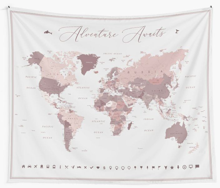 Pink World Map - Adventure Awaits | Wall Tapestry -   16 fitness room pink
 ideas