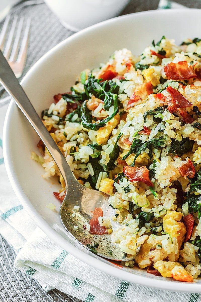Bacon Egg and Spinach Fried Rice -   16 healthy recipes Rice garlic
 ideas