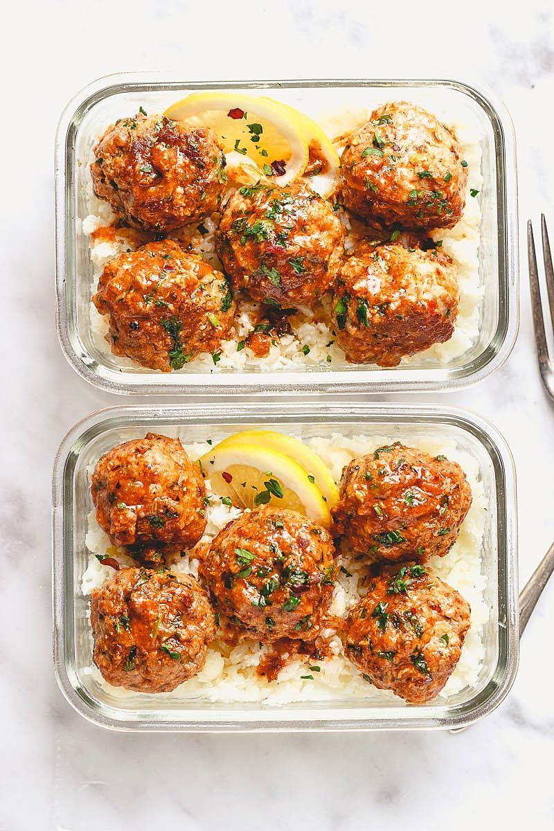 Meal Prep Garlic Butter Chicken Meatballs with Cauliflower Rice -   16 healthy recipes Rice garlic
 ideas