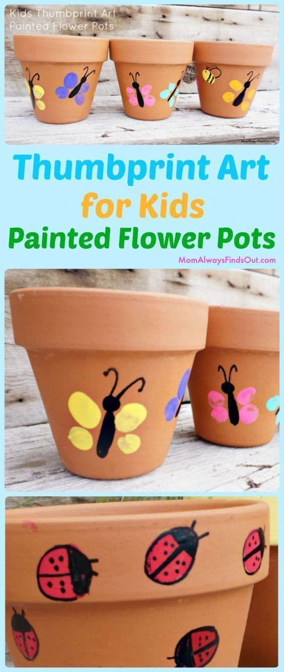 Thumbprint Art For Kids Painted Flower Pots Craft -   18 creative homemade crafts
 ideas