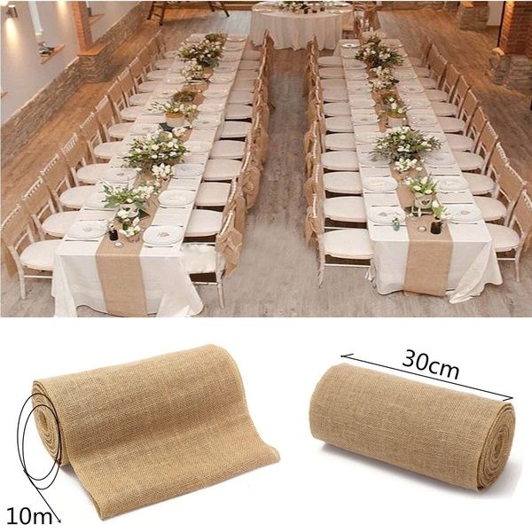 Fashion Hessian Jute Burlap Roll Table Runner Wedding Party Supplies Rustic Chair Table Decorations Accessories -   18 garden table wedding
 ideas