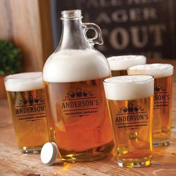 Personalized Craft Beer Growler with Pint Glass Set - Personalized Growler and Beer Glass Set - Groomsmen Gifts - Gifts for Him - GC1488 -   19 crafts beer growler
 ideas