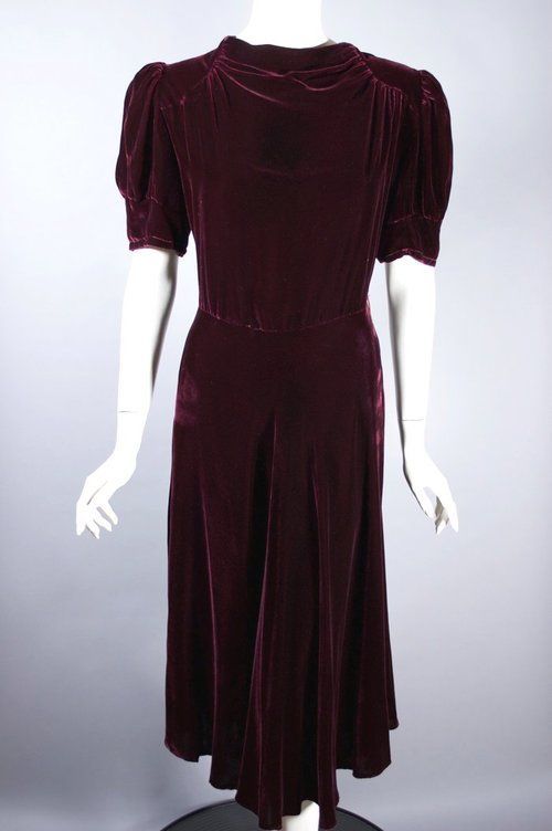 Burgundy velvet 1930s dress puff sleeves | M -   19 dress Cocktail burgundy
 ideas