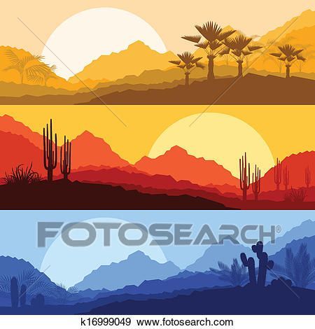 Desert wild nature landscapes with cactus and palm tree plants Clip Art -   20 desert planting Illustration
 ideas