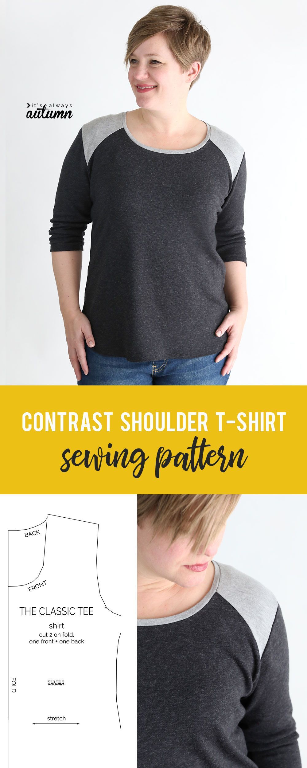 How to sew a women's t-shirt with a contrast shoulder -   20 fabric crafts Toys sewing tutorials
 ideas