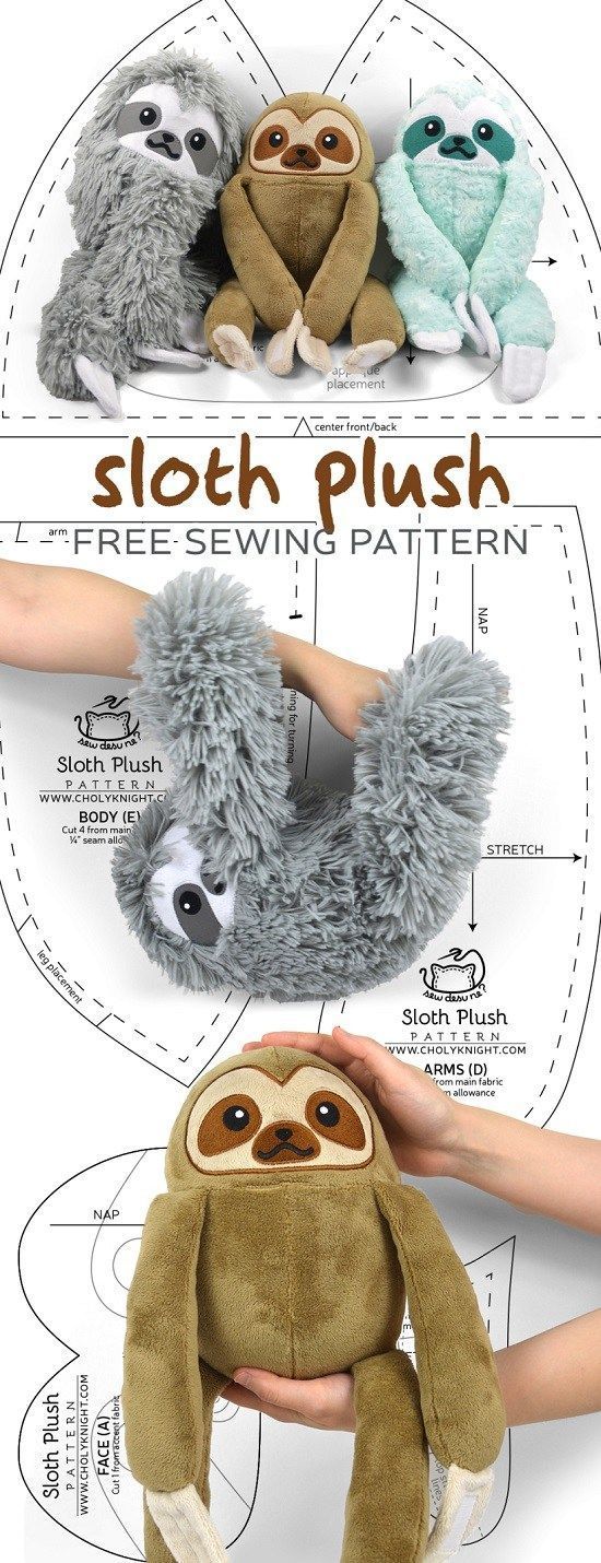 Tutorial and pattern: Sloth plush softie -   20 fabric crafts Toys sewing tutorials
 ideas