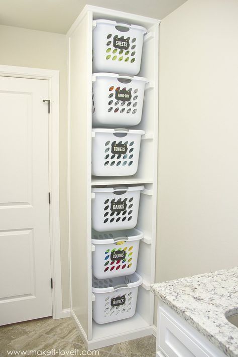 DIY Laundry Basket Organizer (...Built In -   21 DIY Clothes For Kids laundry rooms
 ideas