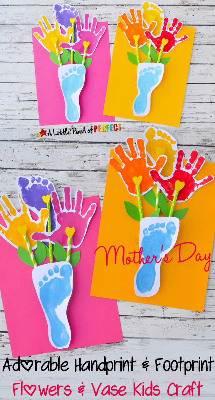 Handprint and Footprint Flowers and Vase: an Adorable Craft for Mother's Day - -   21 kids crafts for toddlers
 ideas