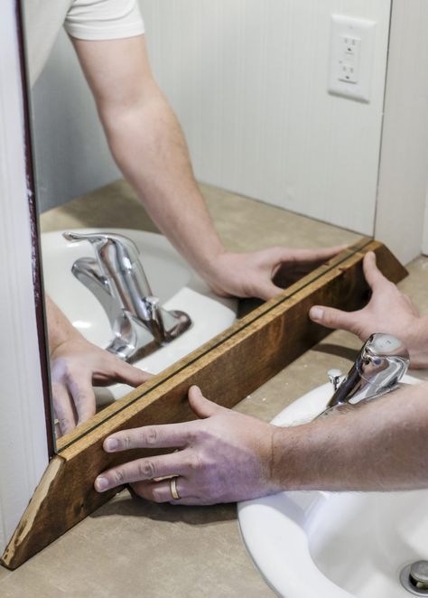 How to Add a DIY Wood Frame to a Bathroom Mirror -   22 diy bathroom mirror
 ideas