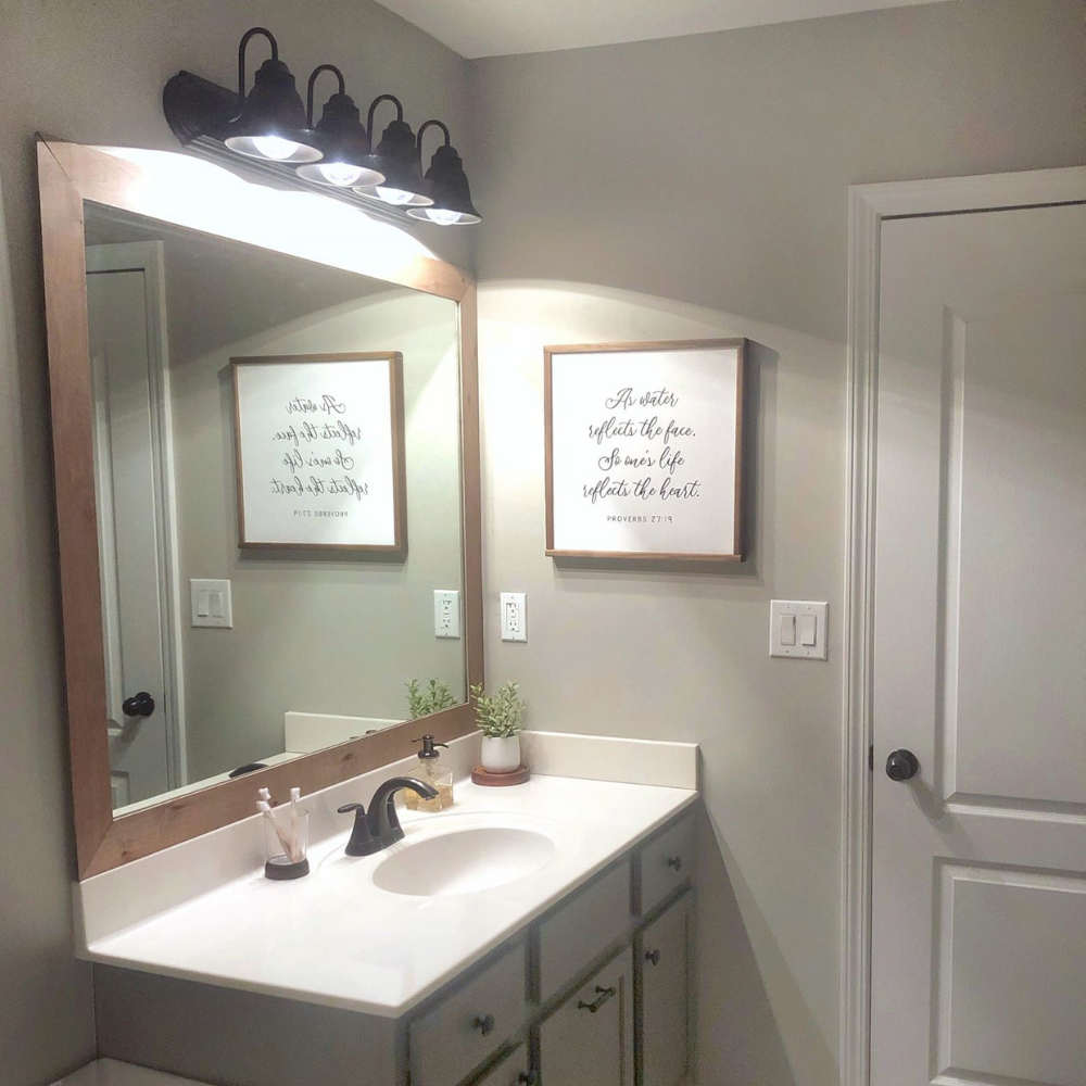DIY Bathroom Mirror Frame - Update your builder grade mirror in a few simple steps -   22 diy bathroom mirror
 ideas