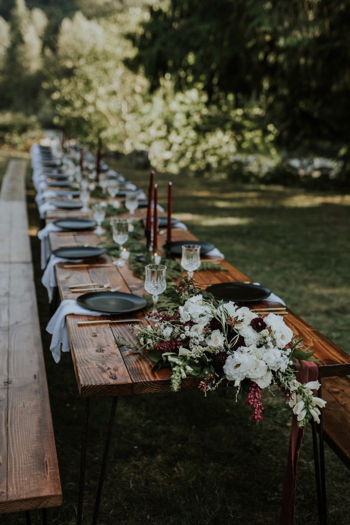This Texas Couple Invited Their Closest Loved Ones to an Intimate Washington Wedding in the Woods -   22 picnic table decor
 ideas