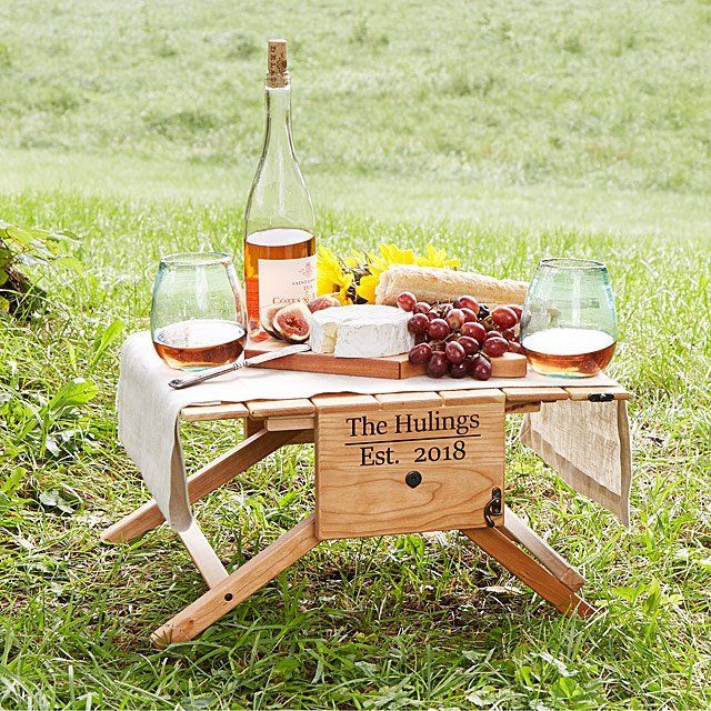- Personalized Picnic Table Wine Carrier -   22 picnic table decor
 ideas