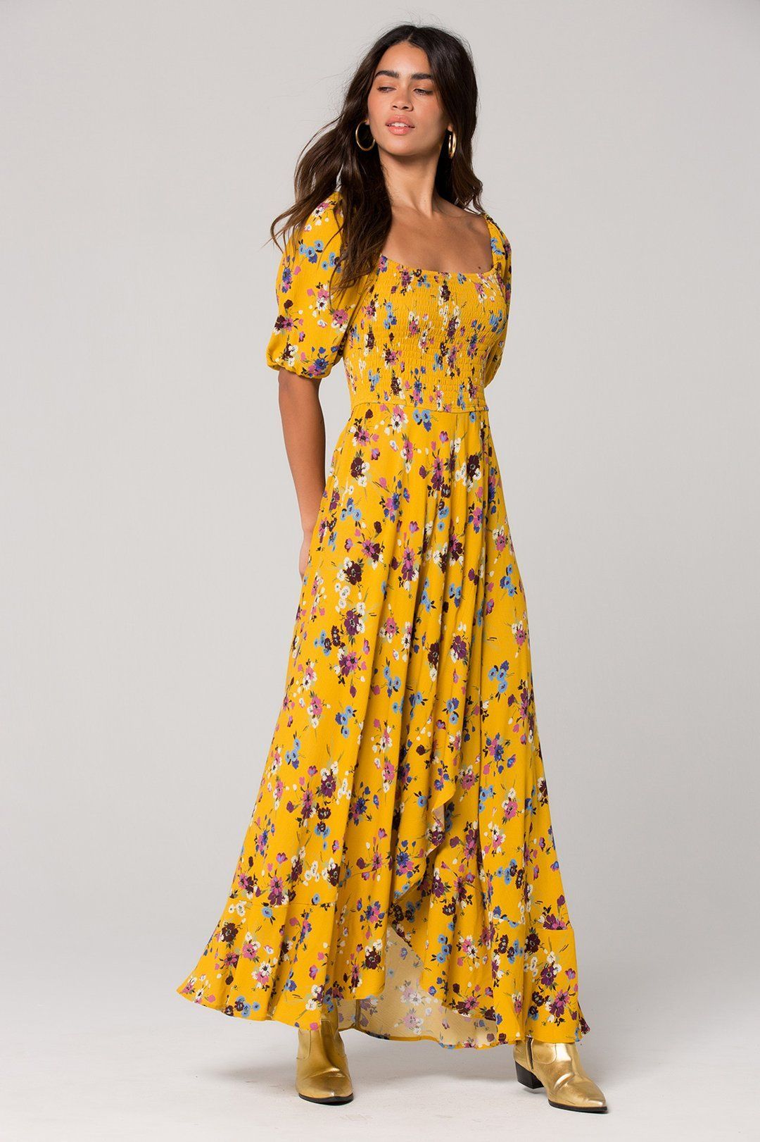 Madrid Mustard Floral Printed Smocked Maxi Dress -   24 dress Maxi floral
 ideas