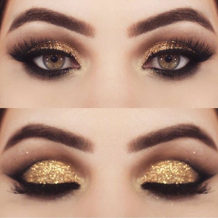 12 Colorful Eyeshadow Tutorials For Brown Eyes -   6 makeup Goals gold glitter
 ideas