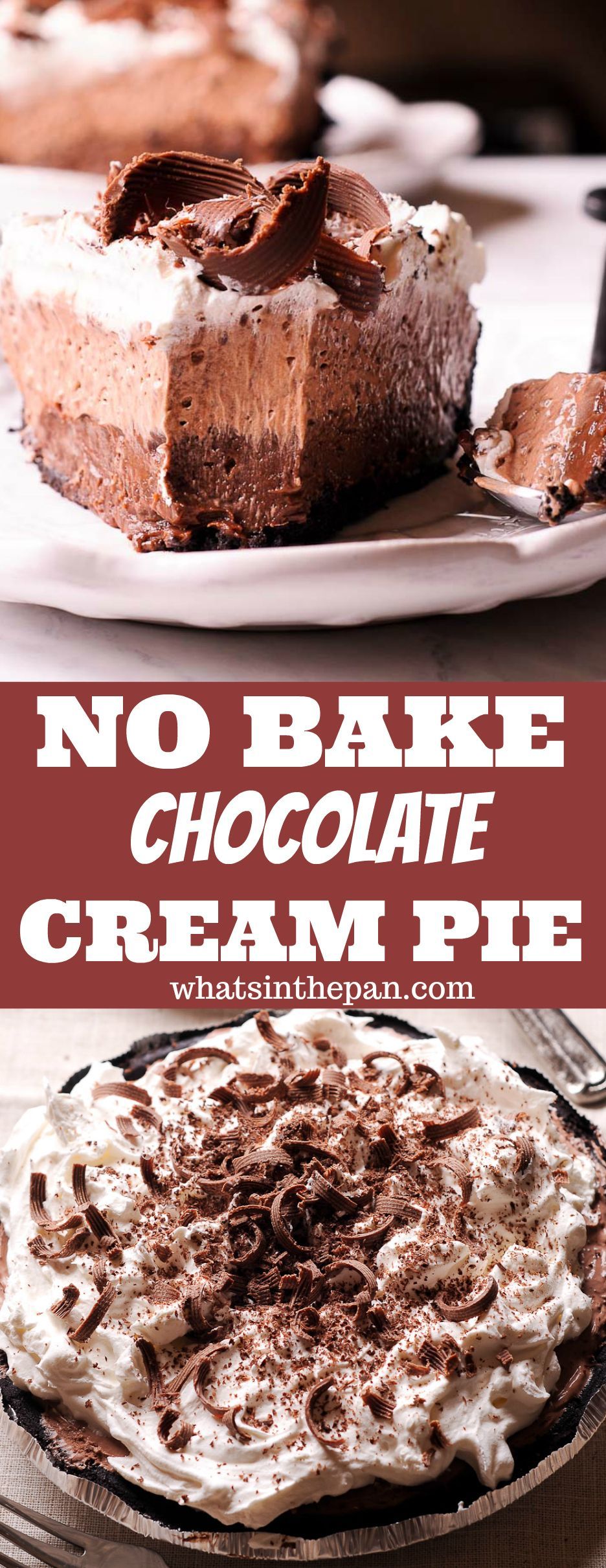 No Bake Chocolate Cream Pie -   10 desserts Chocolate yummy
 ideas