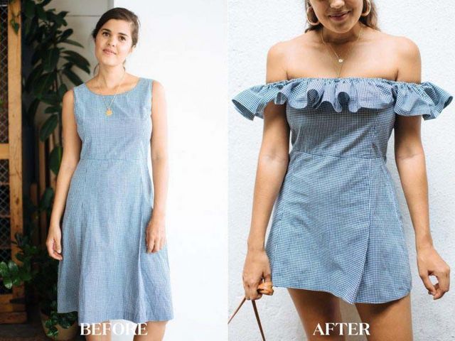 Before & After: Turn a Shift Dress into Ruffle Shoulder Dress -   12 DIY Clothes Ideas dress
 ideas