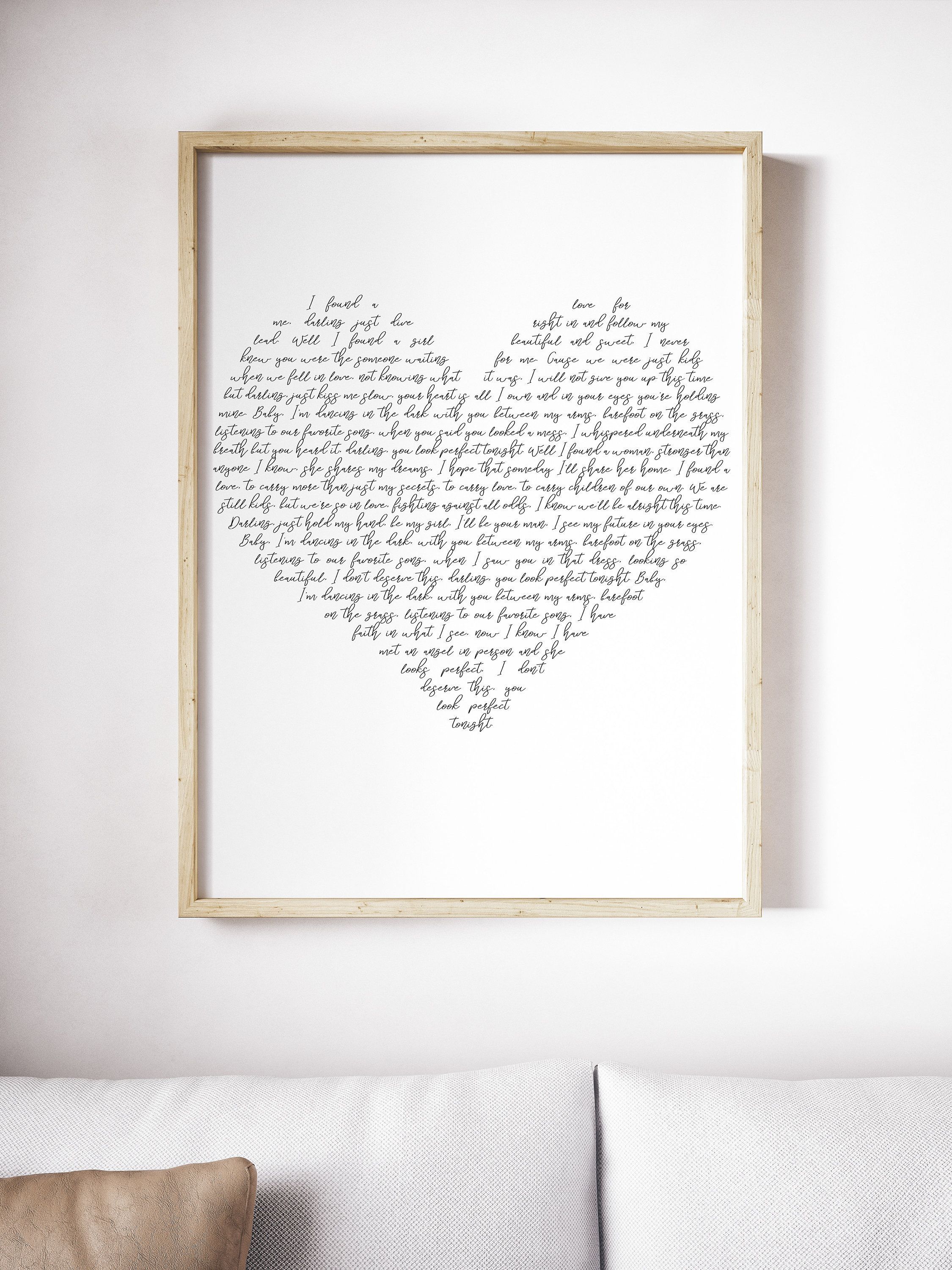 Ed Sheeran Perfect, Lyrics, Wedding Song Heart Print, Typography Printable Poster, Valentines Gift, Digital File, Instant Wall Art, Quote -   12 ed sheeran wedding Songs
 ideas