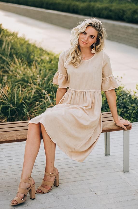 Marylou - Mineral Washed Dress in Taupe - Restocked -   14 church dress Fall ideas
