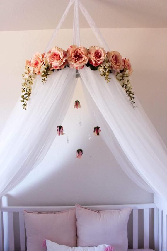 Juliette Canopy - Serene Floral Crib Canopy // Floral Mobile // Bed Crown // Nursery Decor // Teepee // Baby // Pink Peonies and Roses -   14 room decor Boho canopies ideas
