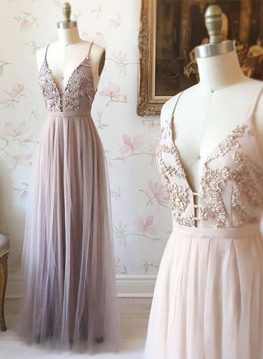Custom made v neck tulle long prom dress, evening dress -   15 dress Long v neck
 ideas