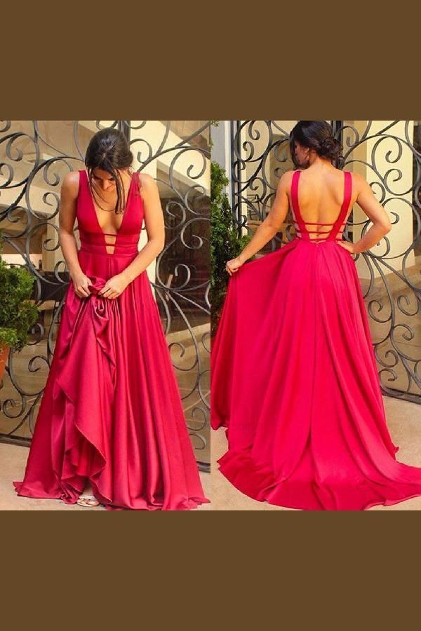 Comely Prom Dress Red, A-Line Prom Dress, Backless Prom Dress, Prom Dress Long -   15 dress Long v neck
 ideas