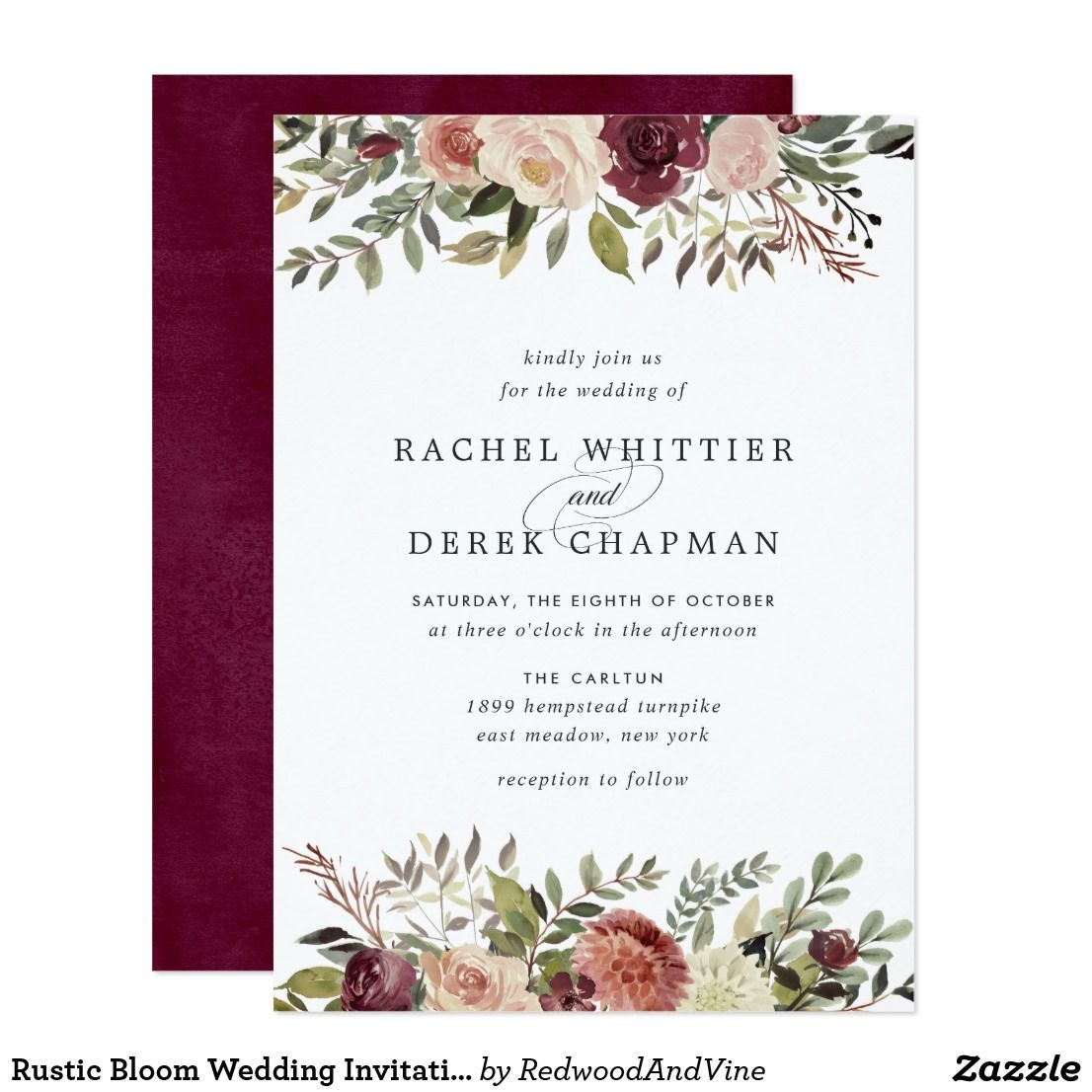 Rustic Bloom Wedding Invitation | Zazzle.com -   15 wedding Burgundy fonts
 ideas