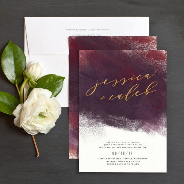 Modern Brushstroke Wedding Invitations -   15 wedding Burgundy fonts
 ideas