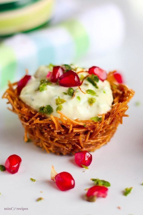 Vermicelli cup with Kesar Pista Shrikhand -   16 indian desserts For Parties
 ideas