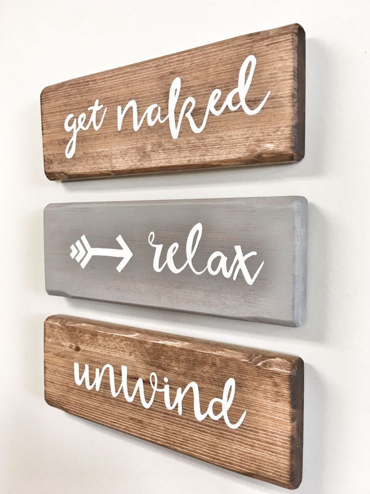 Rustic Wooden Get Naked Signs for Bathroom - relax, unwind, get naked arrow - 3 Piece Set, Rustic Decor, Farmhouse Bathroom Decor -   16 room decor Rustic wood mirror
 ideas
