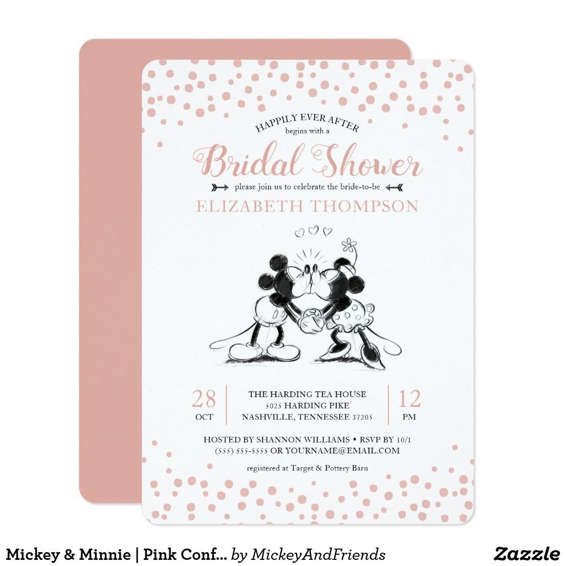 Mickey & Minnie | Pink Confetti Bridal Shower Invitation | Zazzle.com -   16 wedding Disney families
 ideas