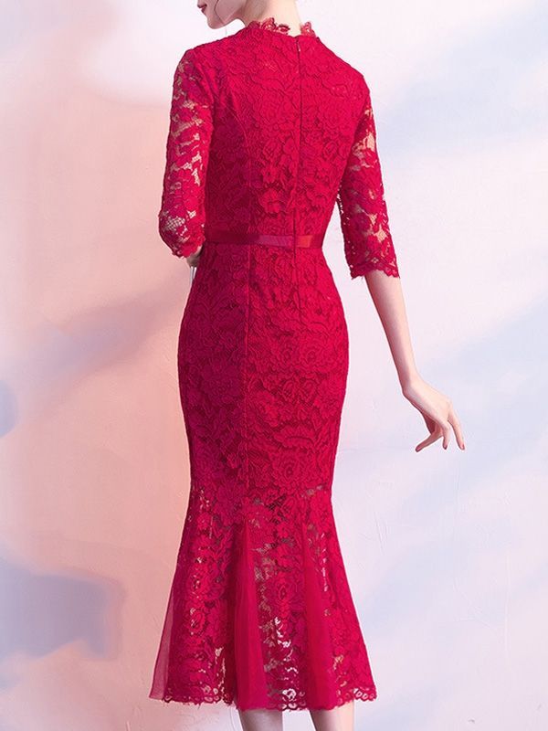 Flash Sale Lace Contrast Solid Color Mermaid Midi Dresses -   17 dress Midi brokat ideas