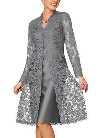 VERYVOGA Lace/Solid Long Sleeves Shift Knee Length Elegant Dresses -   17 dress Midi brokat ideas