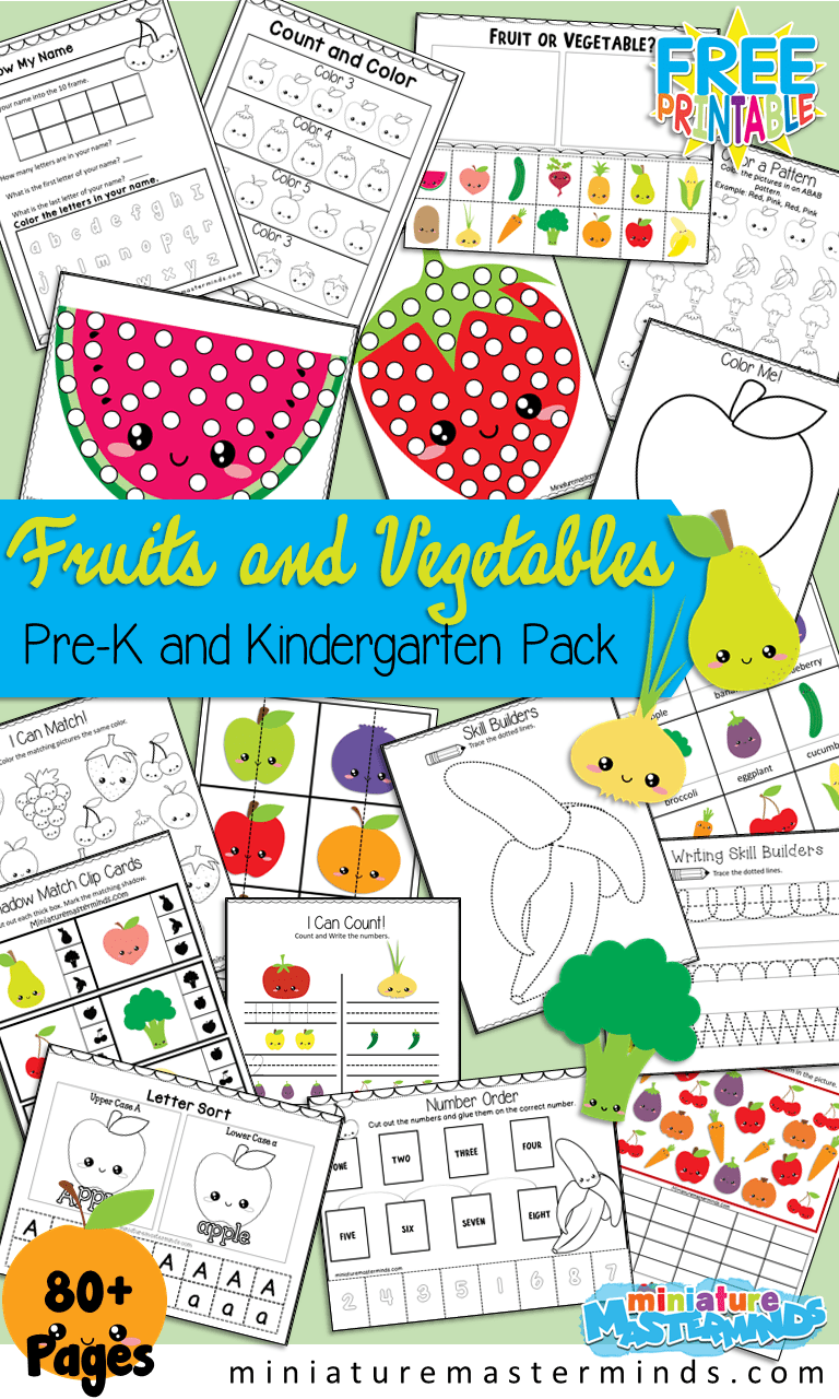 Fruits and Vegetables Preschool and Kindergarten Printable Activity Pack -   17 planting Vegetables preschool
 ideas