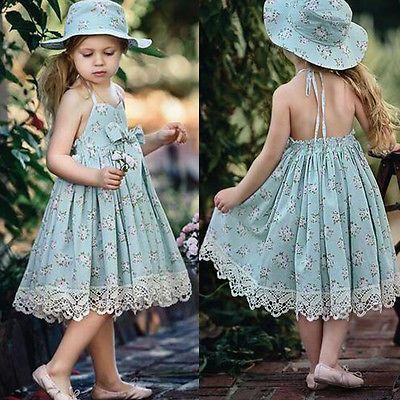 Cute Baby Kids Girls Lace Sleeveless Bowknot Princess Party Summer Floral Dress -   18 dress Summer kids ideas