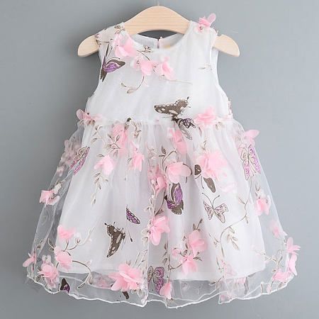Flower Decorated Butterfly Prints Pleated Dress -   18 dress Summer kids ideas