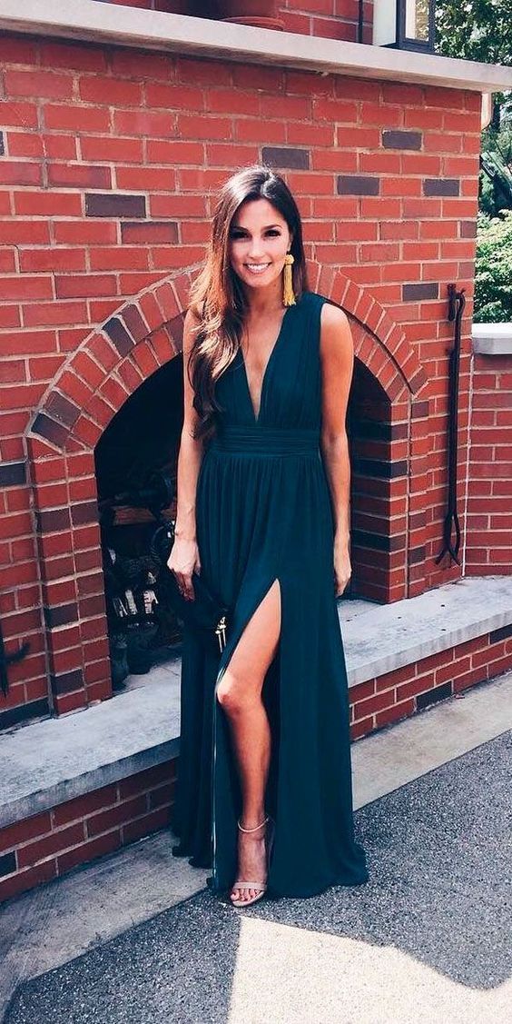 » Stylish A-Line Deep V Neck Navy Blue Chiffon Long Prom Dresses with Side Split,Sexy Evening Party Dresses PD0910008 -   18 wedding Guest spring ideas