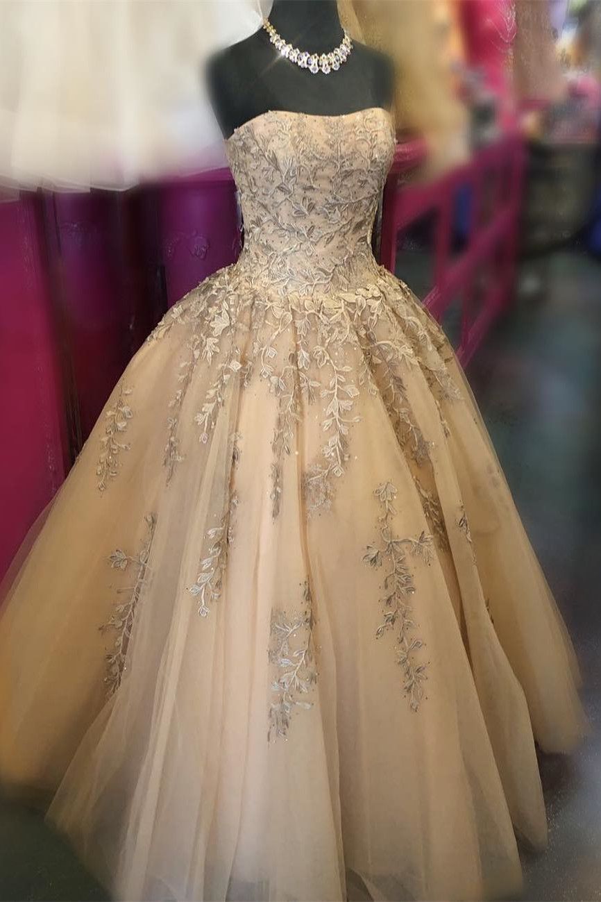 Elegant Strapless Gold Long Prom Dress -   19 dress Quinceanera gold ideas