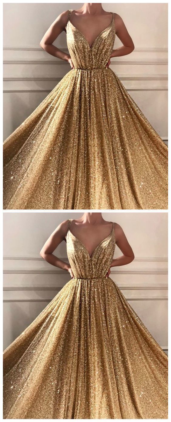 Princess Prom Dress With Sequins Floor-Length Gold Quinceanera Dresses -   19 dress Quinceanera gold ideas