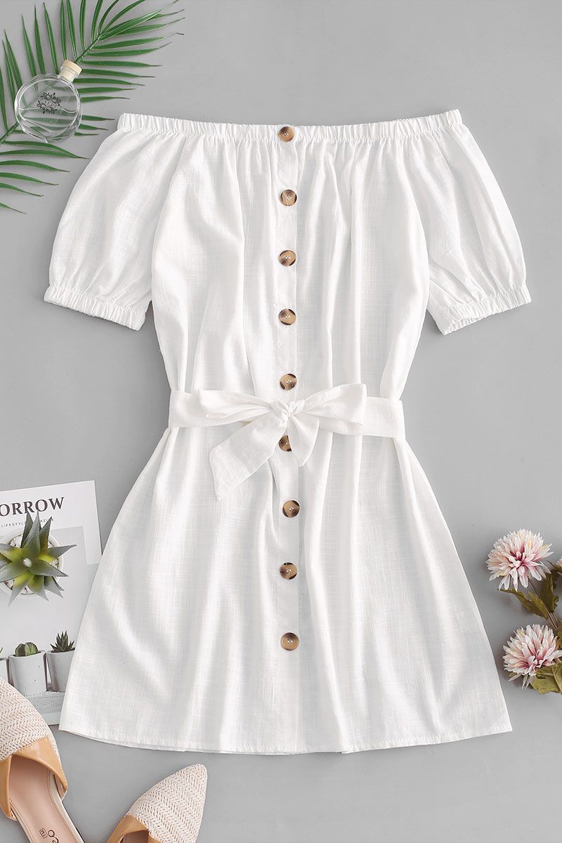 shop for Button Up Off Shoulder white summer dress -   19 dress Summer informal
 ideas